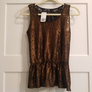 NWT Bronze lace peplum top